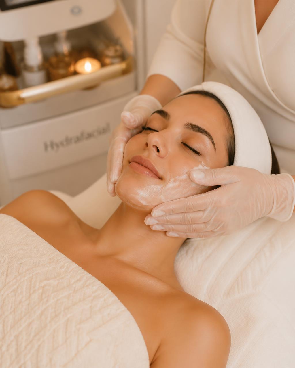 Aesthetician performing a deep-cleansing facial treatment